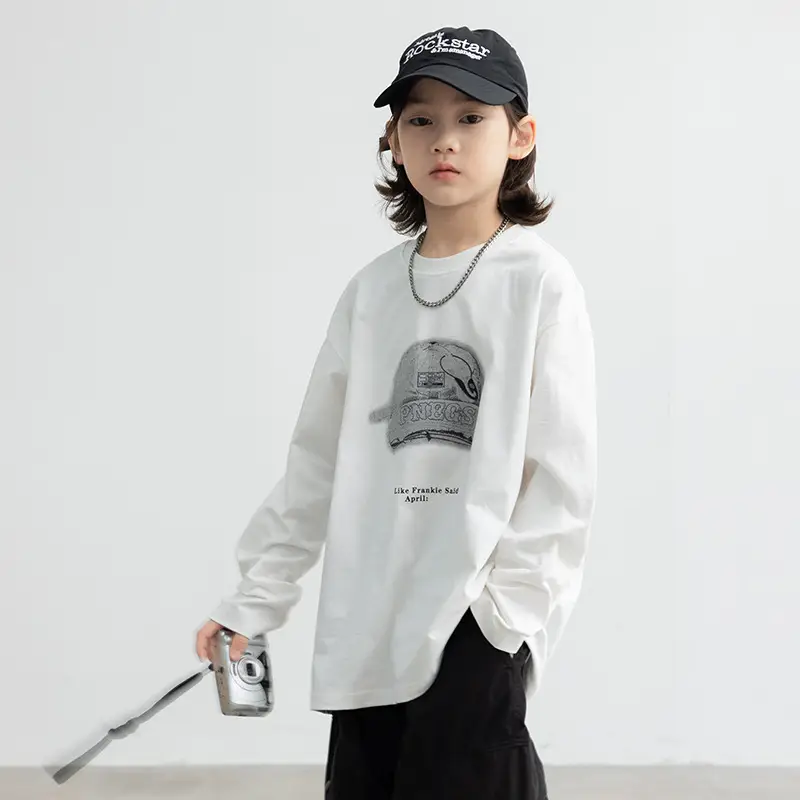 Boys Long Sleeve T-Shirt White 2026 Spring Wear