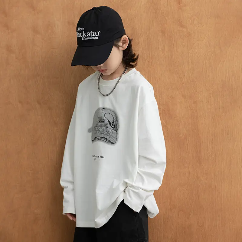 Boys Long Sleeve T-Shirt White 2026 Spring Wear