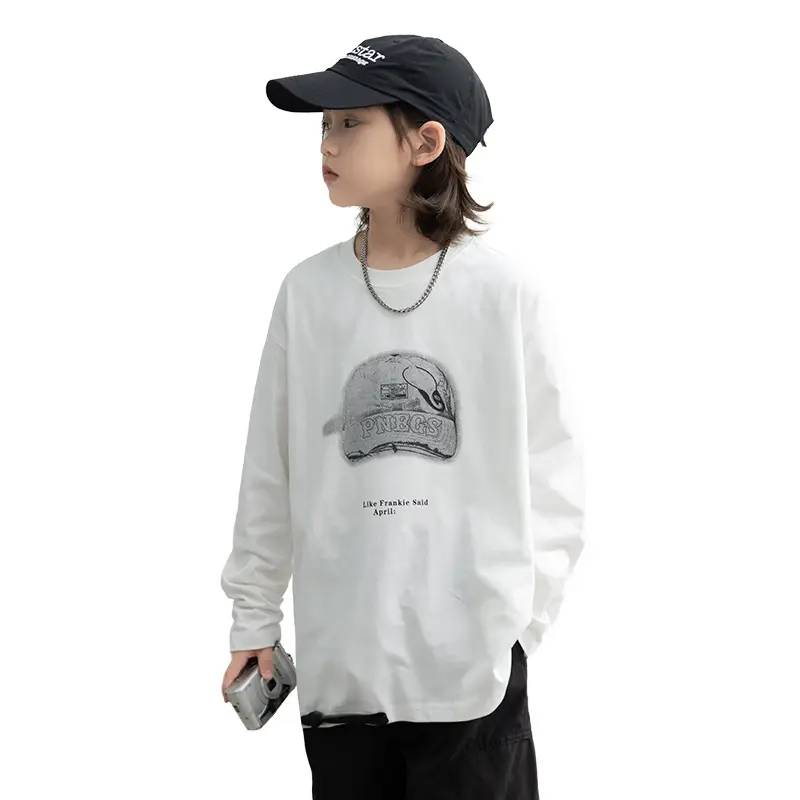 Boys Long Sleeve T-Shirt White 2026 Spring Wear