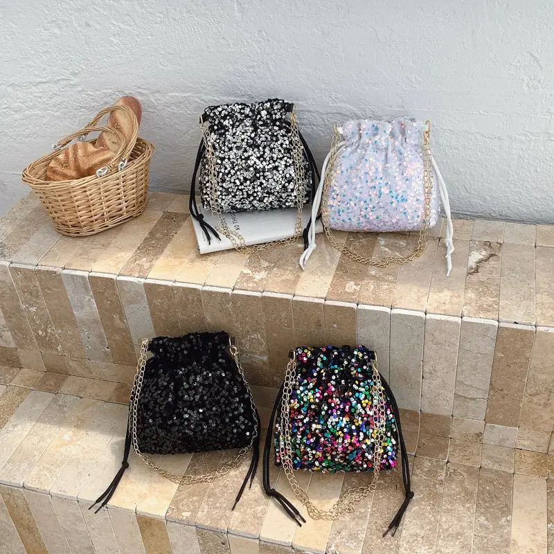 Women Sequined Drawstring Bucket Bag 2025 New Fashion - Image 6