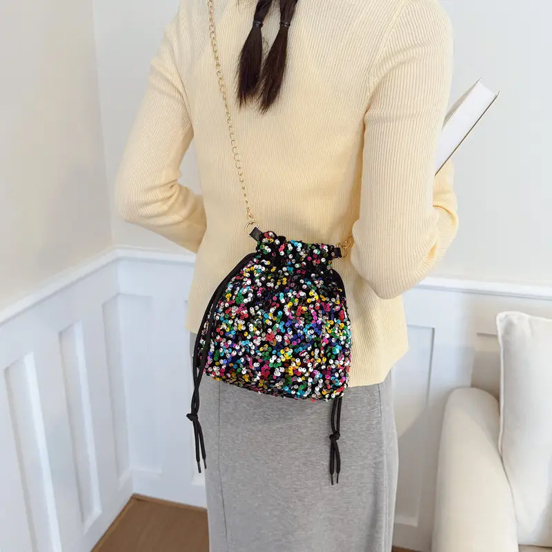 Women Sequined Drawstring Bucket Bag 2025 New Fashion - Image 7