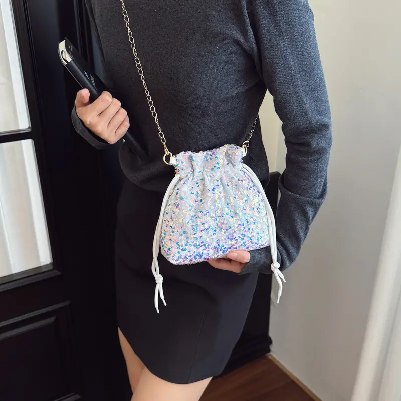 Women Sequined Drawstring Bucket Bag 2025 New Fashion - Image 8