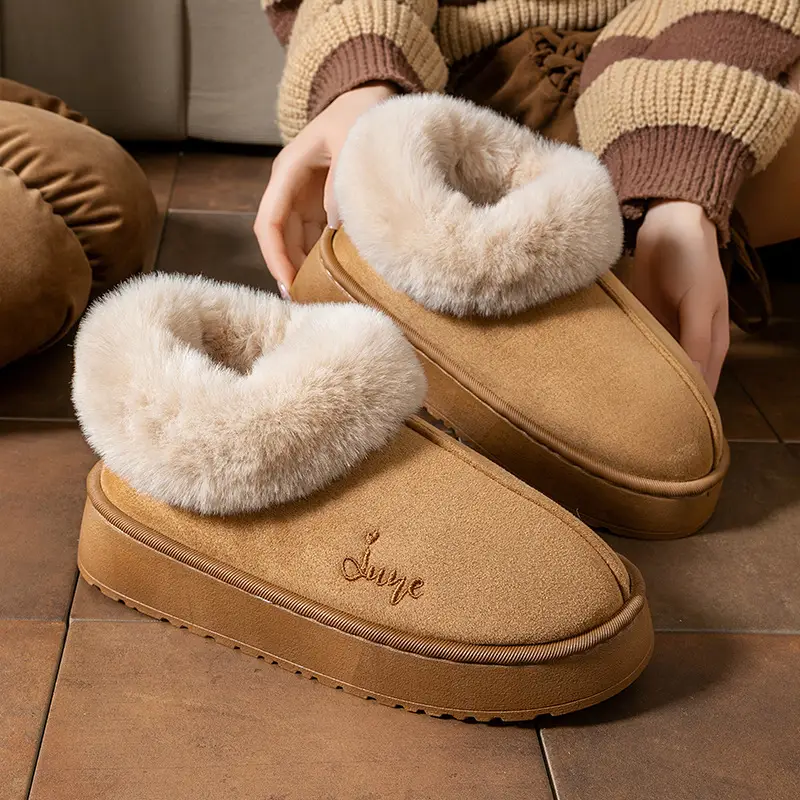 Women's Winter Indoor Home Slippers with Warm Plush, Thick-Soled Couple's Maternity Autumn Slippers for Men - Image 2