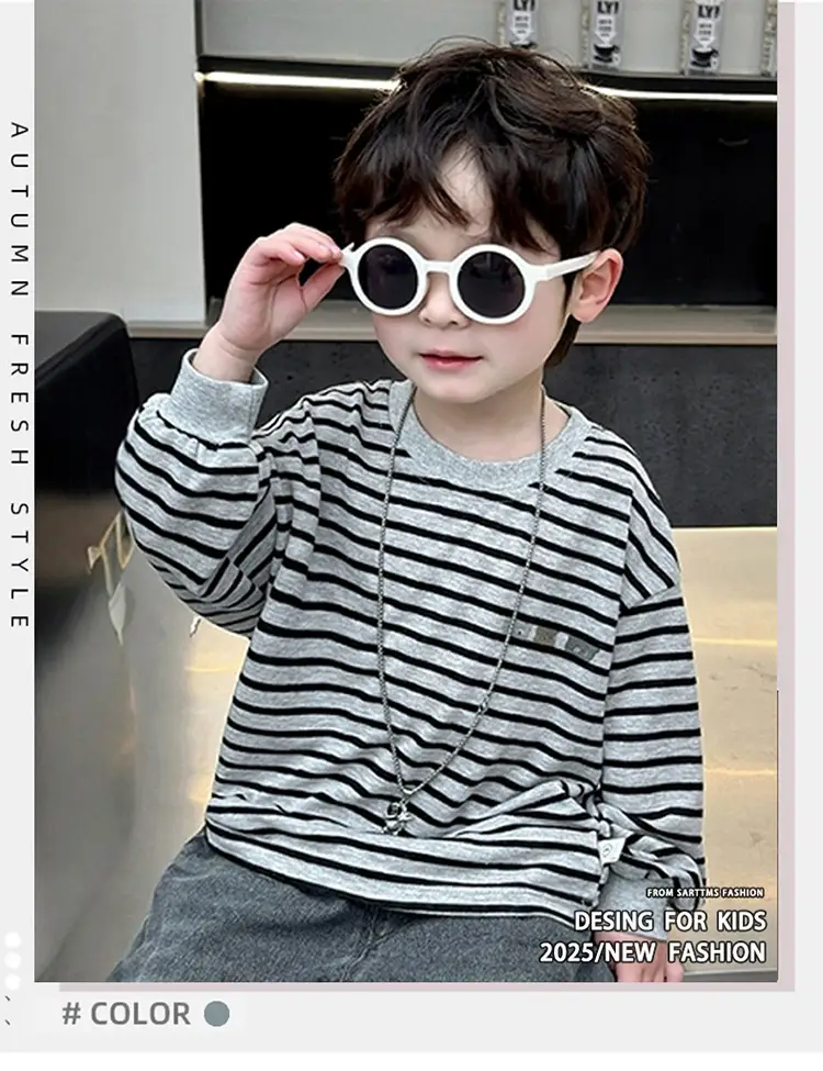 Boys Striped Long Sleeve T-Shirt 2025 Kids Casual Wear — feature 1