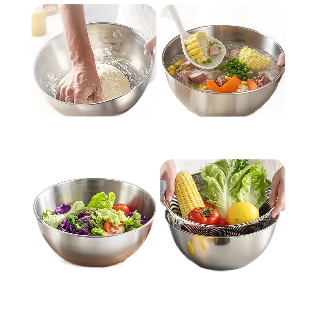 Stainless Steel Sink Drain Basket Kitchen Household New Water Filter Basket Thickeneded Egg Beater Basket Rice Washing Basin Set