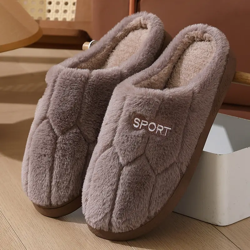 Non-Slip Thickened Warm Plush Cotton Slippers for Men and Women, Indoor Home Use, Autumn and Winter New Style, Non-Slip Maternity Cotton Slippers