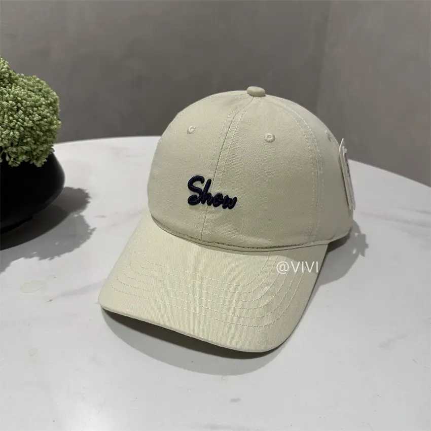 Women Embroidered Letter Cap Beige Spring Summer - Image 2