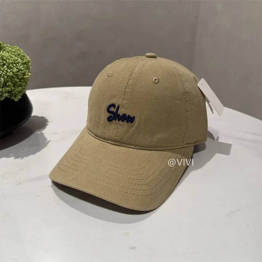 Women Embroidered Letter Cap Beige Spring Summer - Image 7