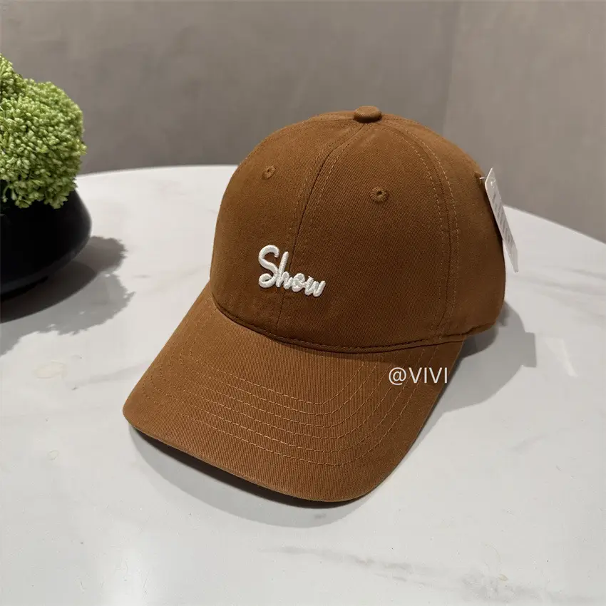 Women Embroidered Letter Cap Beige Spring Summer - Image 8