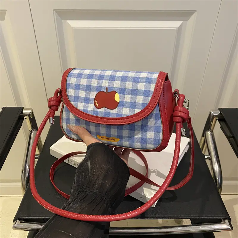 Cute Apple Niche Women's Blue Gingham Shoulder Bag - Image 7