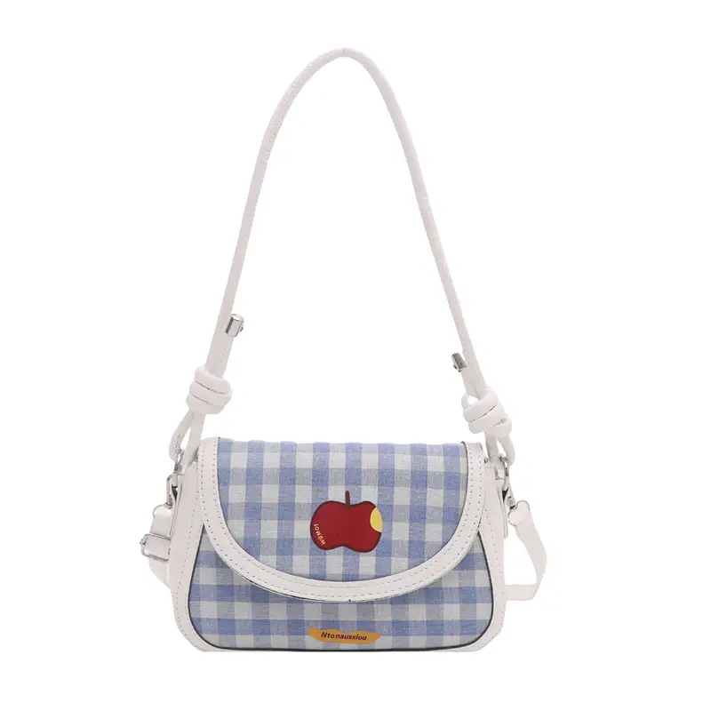 Cute Apple Niche Women's Blue Gingham Shoulder Bag - Image 8