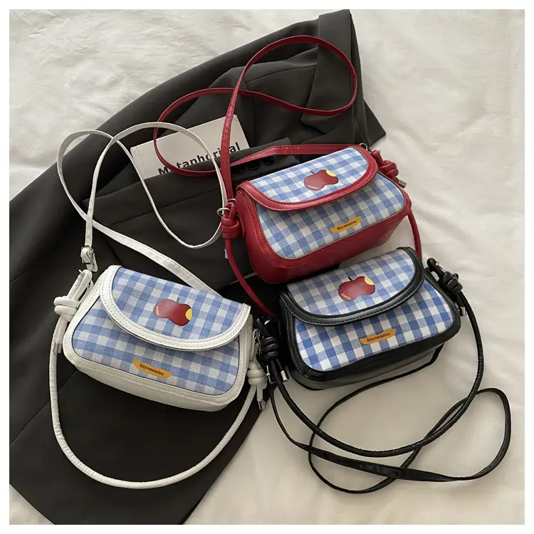 Cute Apple Niche Women's Blue Gingham Shoulder Bag — feature 19
