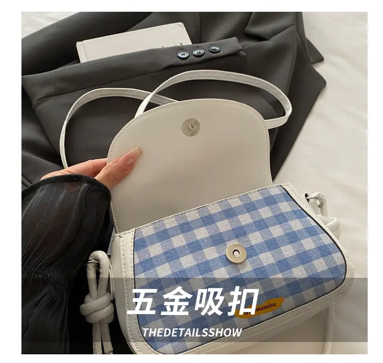 Cute Apple Niche Women's Blue Gingham Shoulder Bag — feature 4