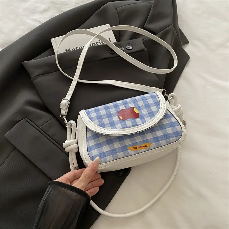 Cute Apple Niche Women's Blue Gingham Shoulder Bag - Image 2