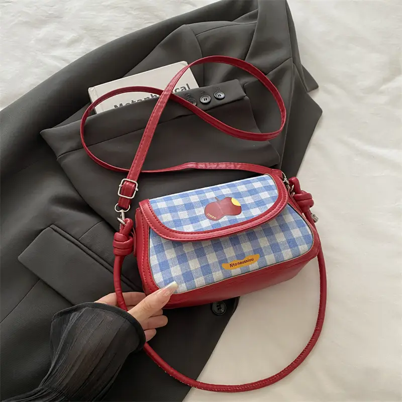 Cute Apple Niche Women's Blue Gingham Shoulder Bag - Image 3