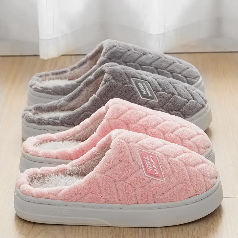 Cotton Slippers for Home Autumn and Winter Women's Baotou Warm Plush Thickened Couple Plus Velvet Thick-Soled Home Slippers for Men Wholesale - Image 5