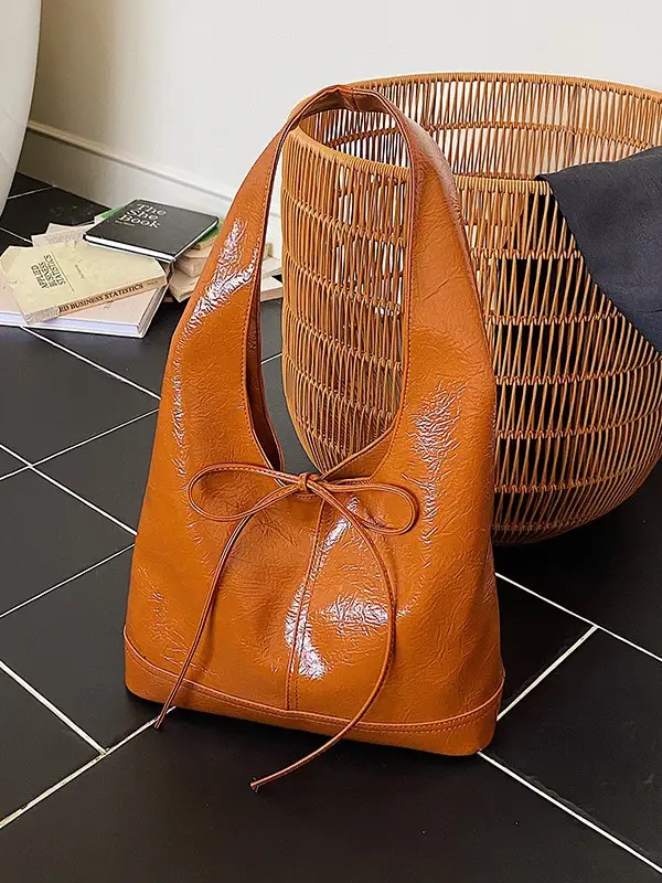 Red Bow Tote Bag for Women Leather Shoulder Bag
