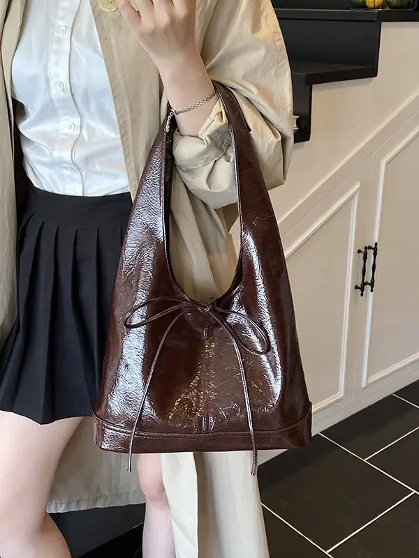 Red Bow Tote Bag for Women Leather Shoulder Bag