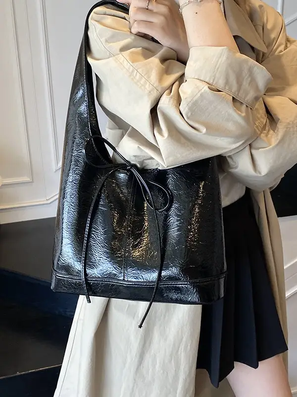 Red Bow Tote Bag for Women Leather Shoulder Bag