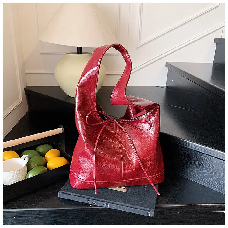 Red Bow Tote Bag for Women Leather Shoulder Bag — feature 23