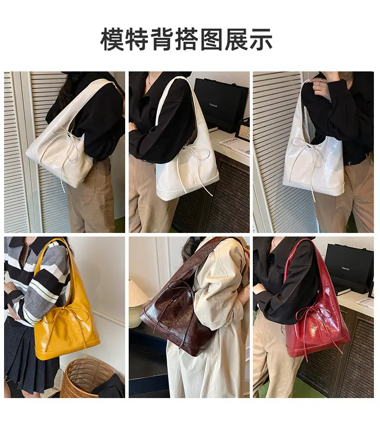 Red Bow Tote Bag for Women Leather Shoulder Bag — feature 5