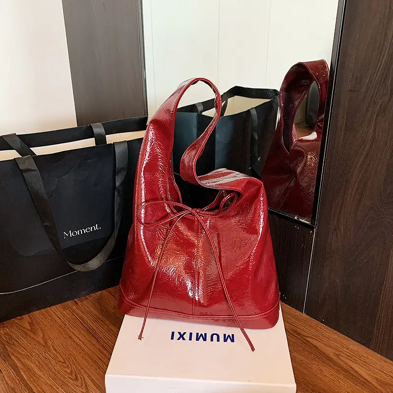 Red Bow Tote Bag for Women Leather Shoulder Bag