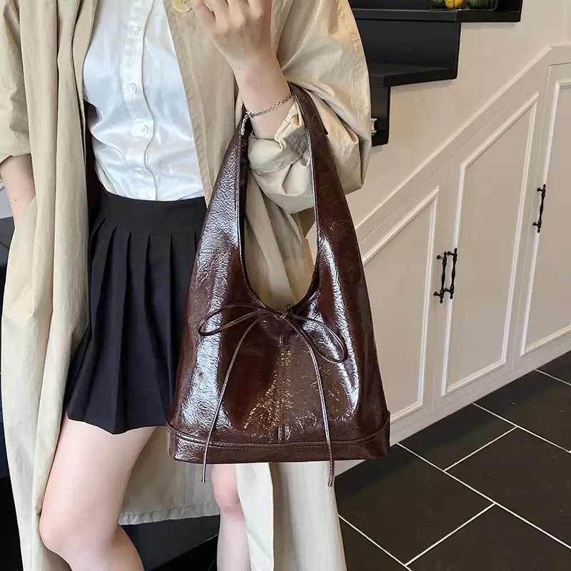 Red Bow Tote Bag for Women Leather Shoulder Bag