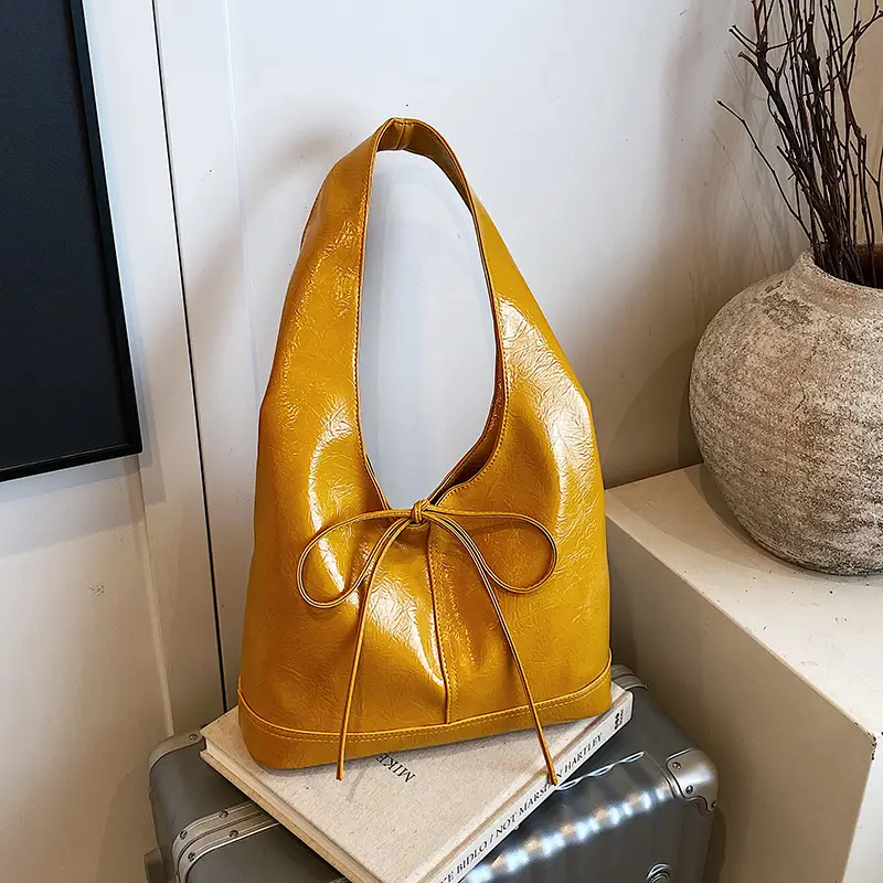 Red Bow Tote Bag for Women Leather Shoulder Bag