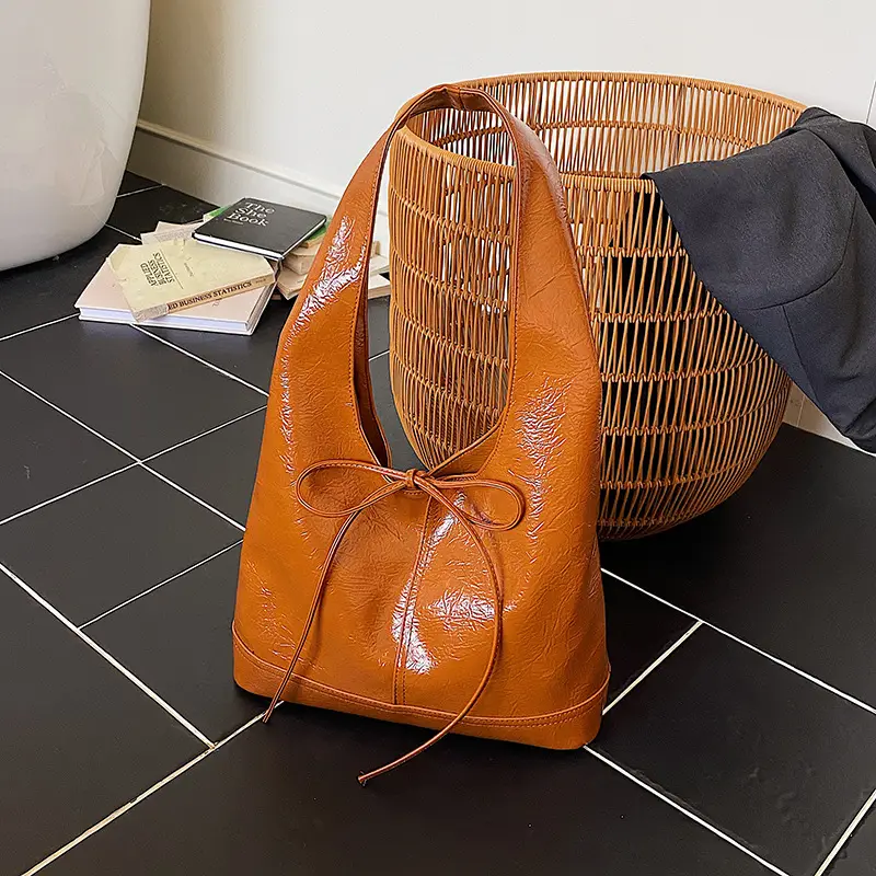 Red Bow Tote Bag for Women Leather Shoulder Bag