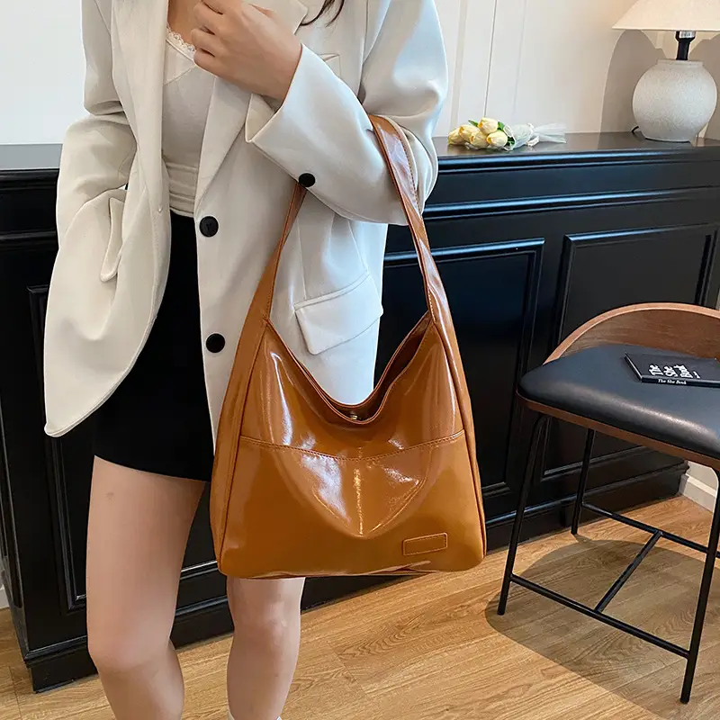 Korean Style Tan Leather Tote Bag for Women - Image 7