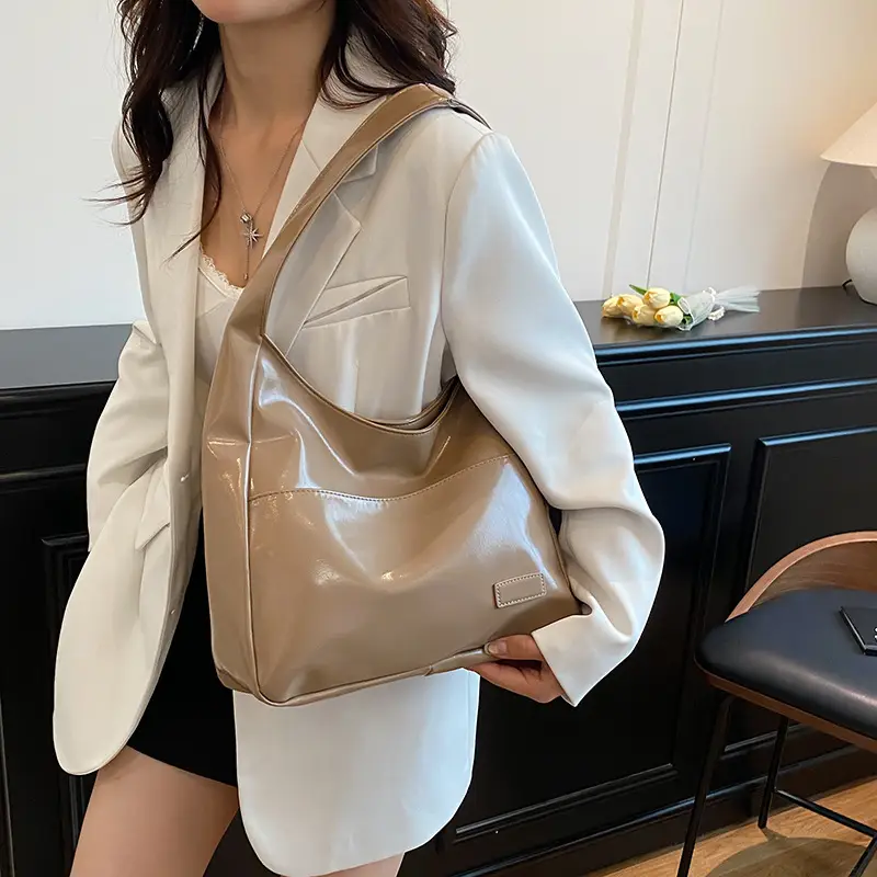 Korean Style Tan Leather Tote Bag for Women - Image 8