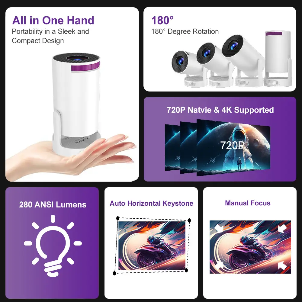 Cross-Border Popular Daytime Wall Projection 1080P Projector Mini Home Portable Hy300 Barrel Projector