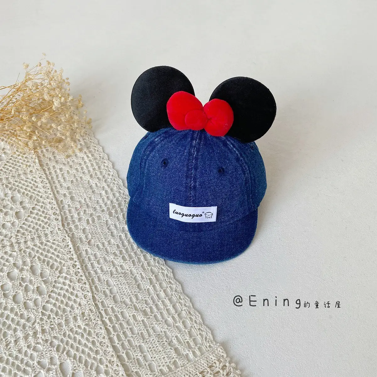 Blue Minnie Mouse Baby Cap with Red Bow - Image 2
