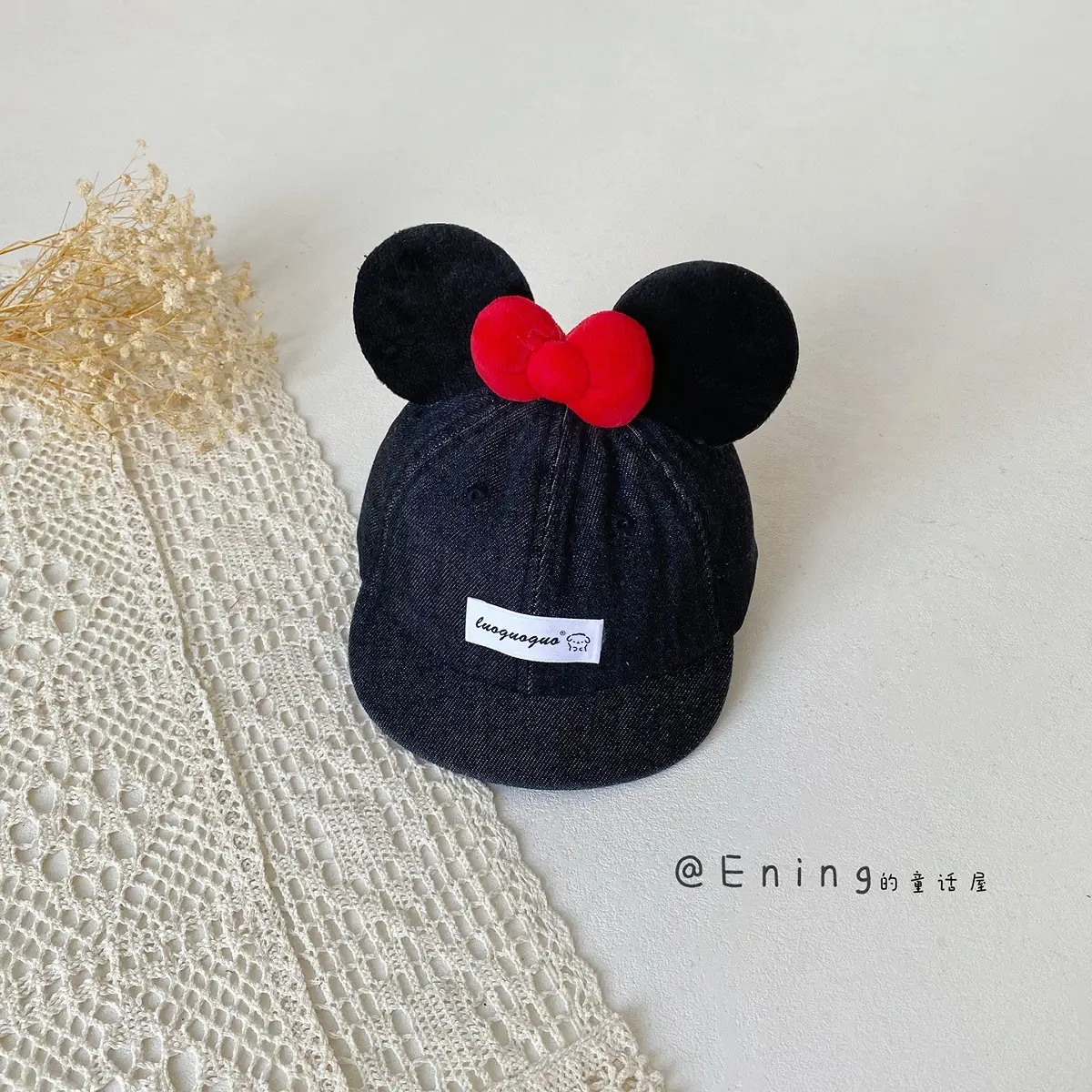Blue Minnie Mouse Baby Cap with Red Bow - Image 3
