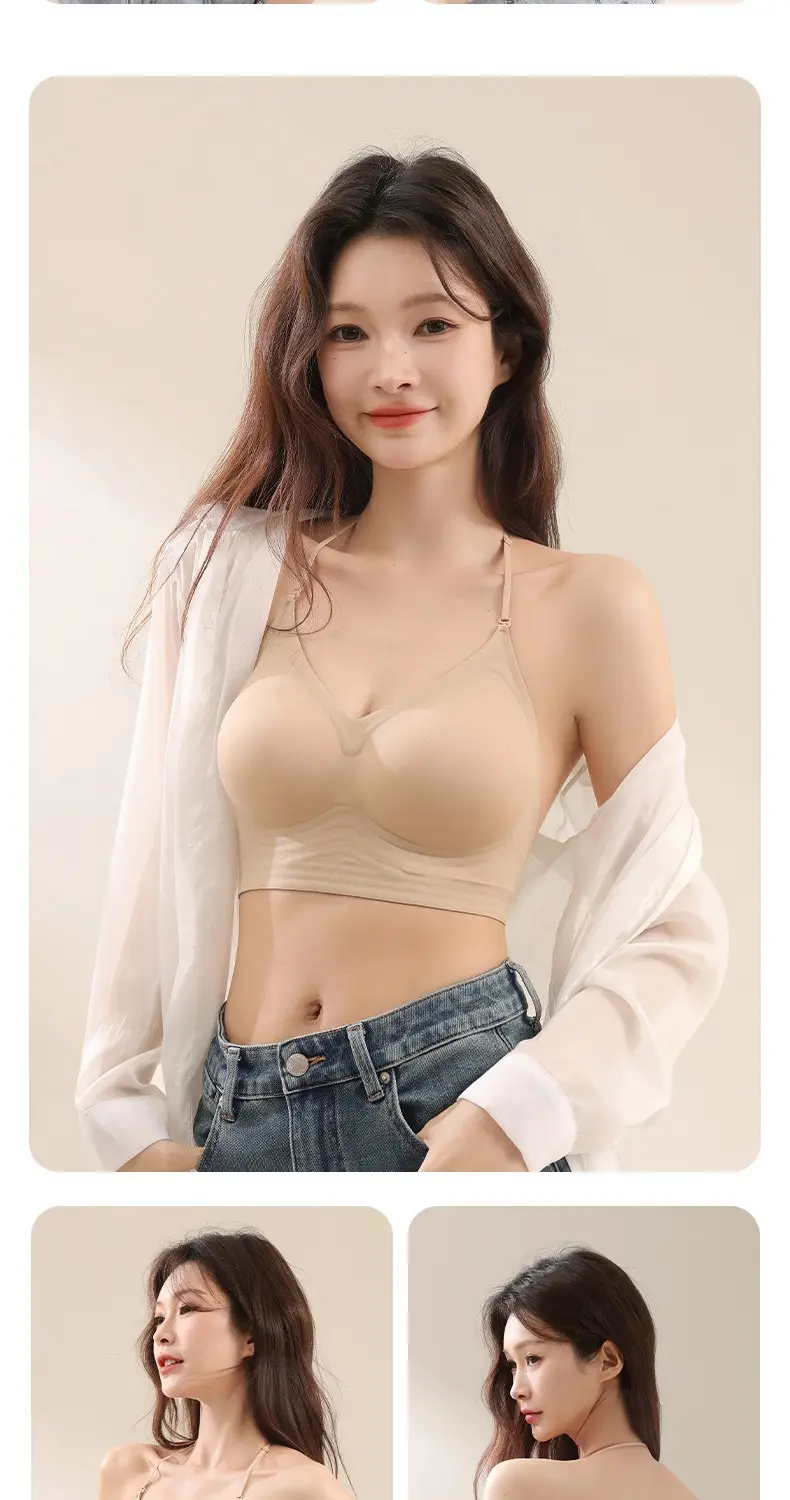 Invisible Seamless Jelly Foundation Liquid Outerwear Women's Non-See-Through Camisole Push-Up Spaghetti Strap Bra — feature 18