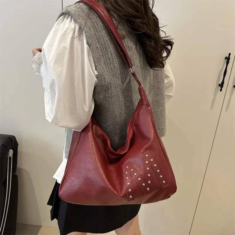 Retro Motorcycle Style Brown Croc Leather Shoulder Bag - Image 7