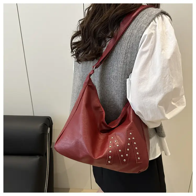 Retro Motorcycle Style Brown Croc Leather Shoulder Bag — feature 11