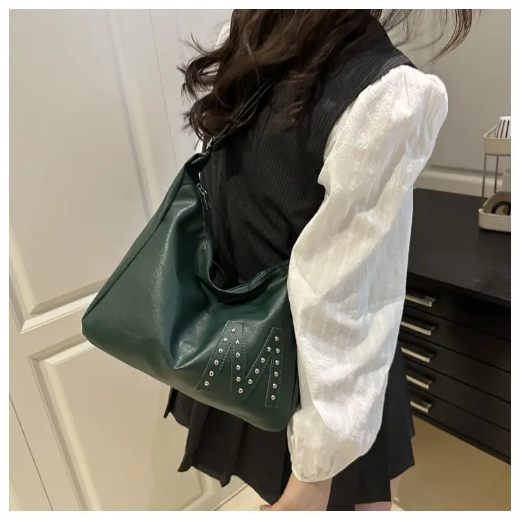 Retro Motorcycle Style Brown Croc Leather Shoulder Bag — feature 9