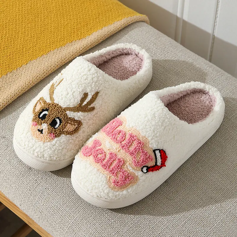 Cross-Border New Home Cute Cartoon Christmas Series Elk Winter Cotton Slippers for Men and Women Couples Warm Slippers