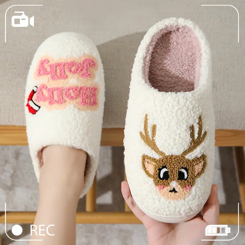 Cross-Border New Home Cute Cartoon Christmas Series Elk Winter Cotton Slippers for Men and Women Couples Warm Slippers