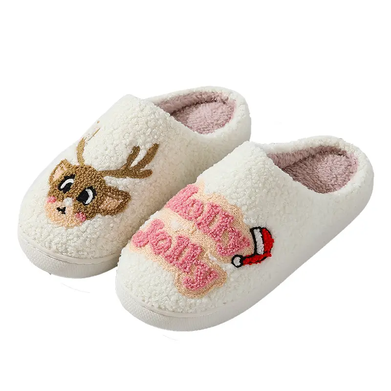 Cross-Border New Home Cute Cartoon Christmas Series Elk Winter Cotton Slippers for Men and Women Couples Warm Slippers