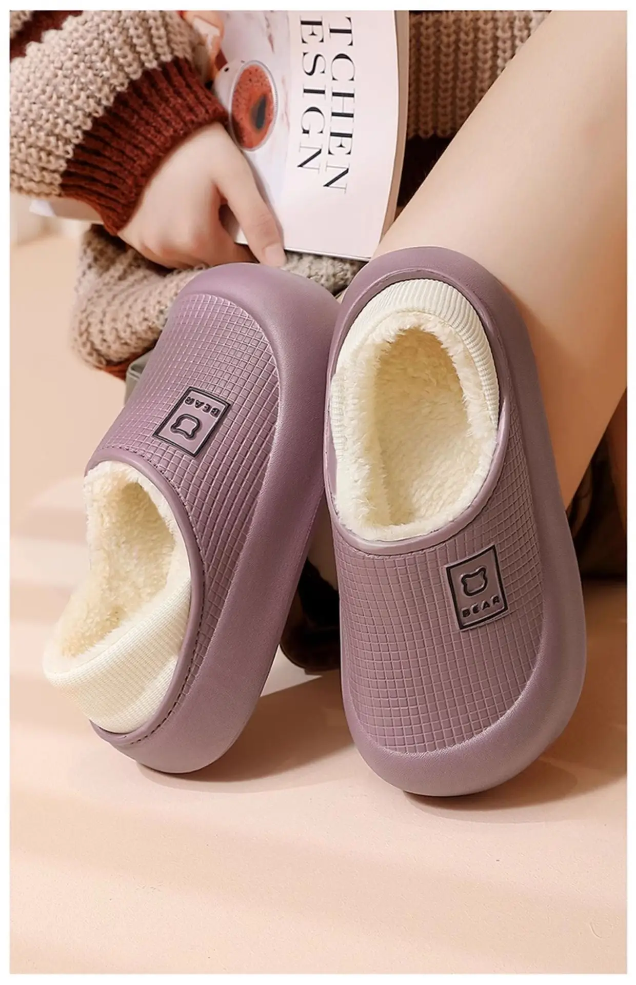 Women Winter Soft Slipper Green Bear Shape — feature 13