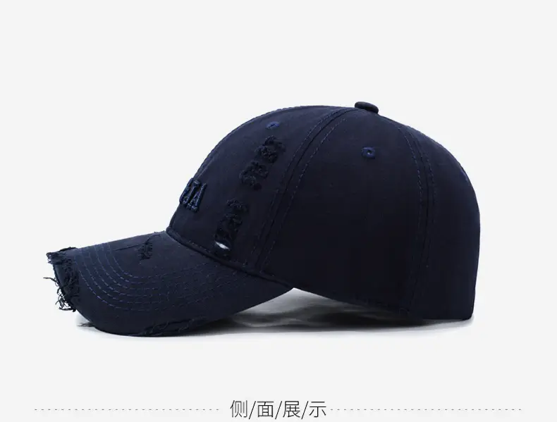 Men Navy Blue Peaked Baseball Cap with Letter Embroidery — feature 10