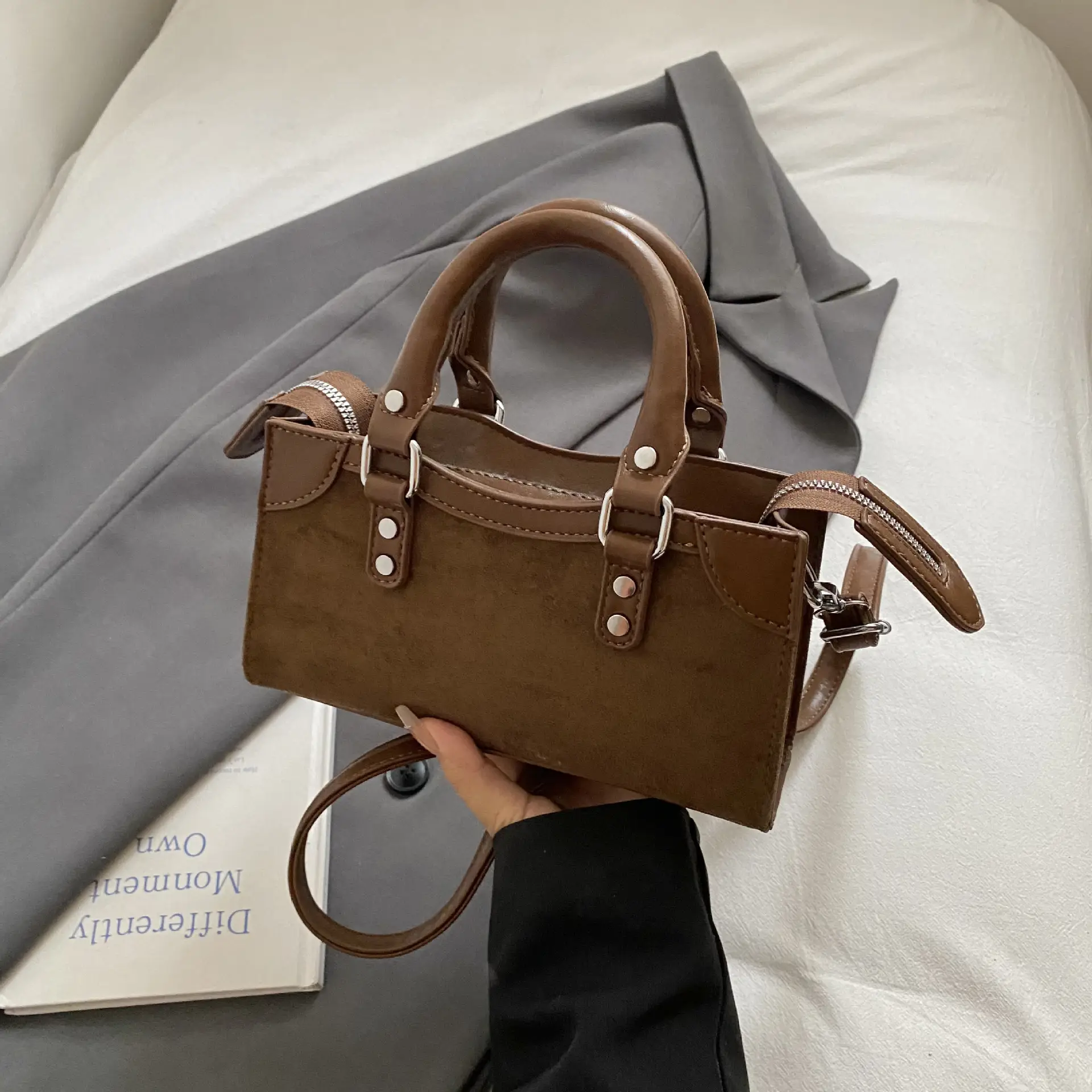 Brown Suede Crossbody Bag for Women