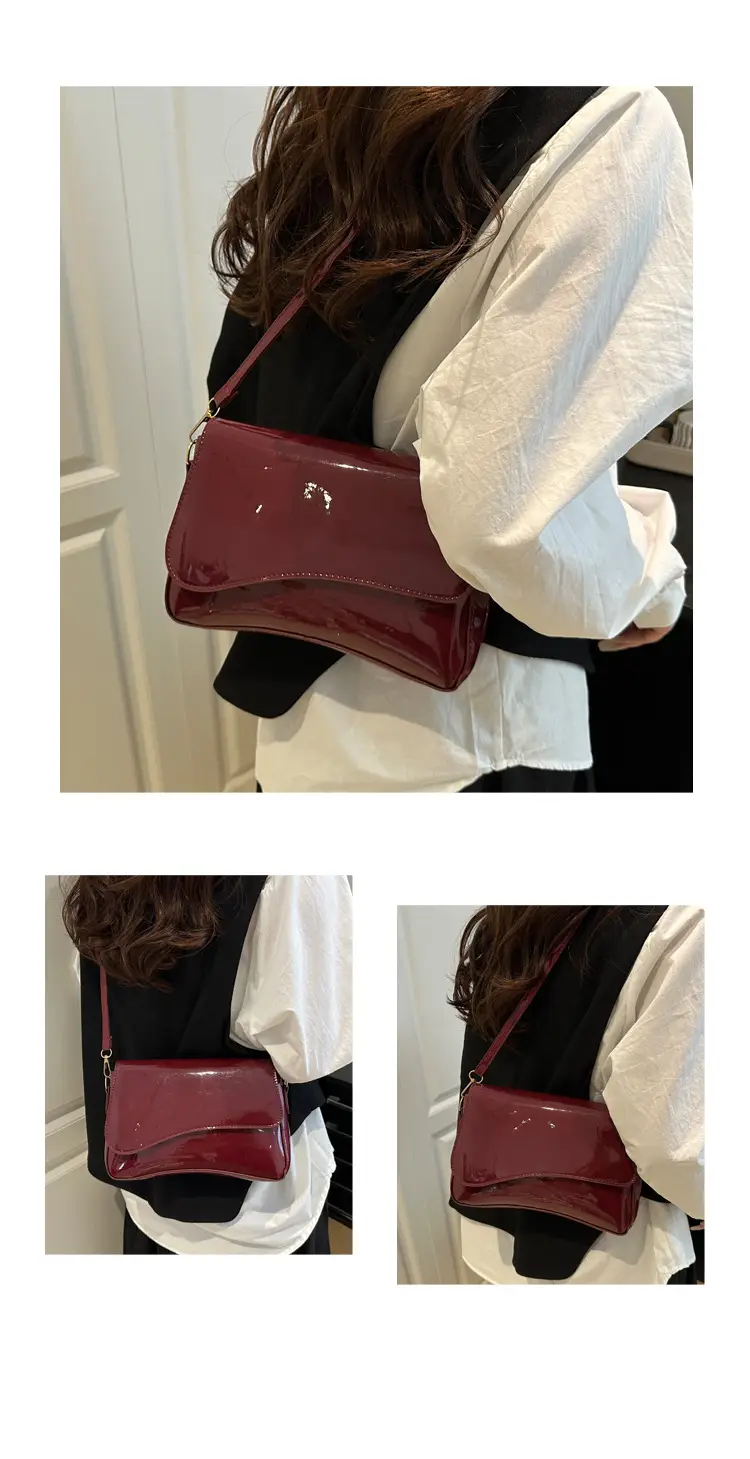 Glossy Patent Leather Crossbody Bag for Women Maroon 2025 — feature 22