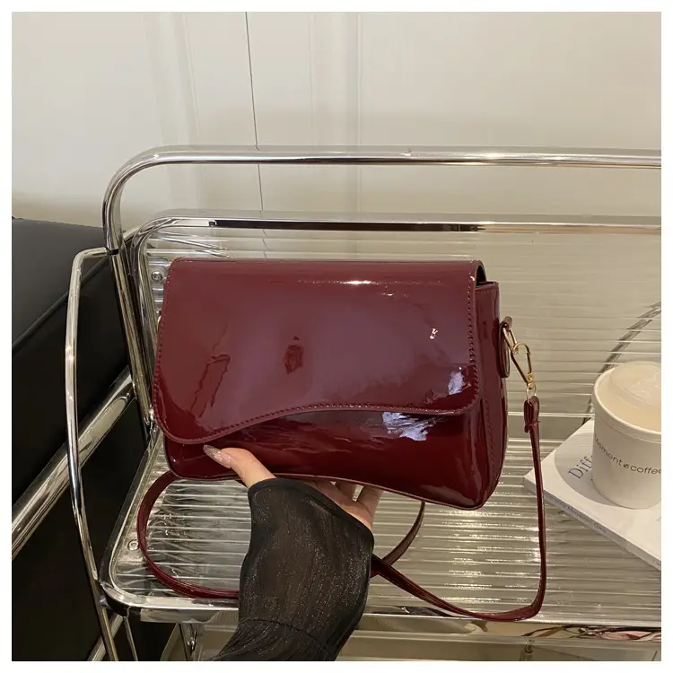 Glossy Patent Leather Crossbody Bag for Women Maroon 2025 - Image 3