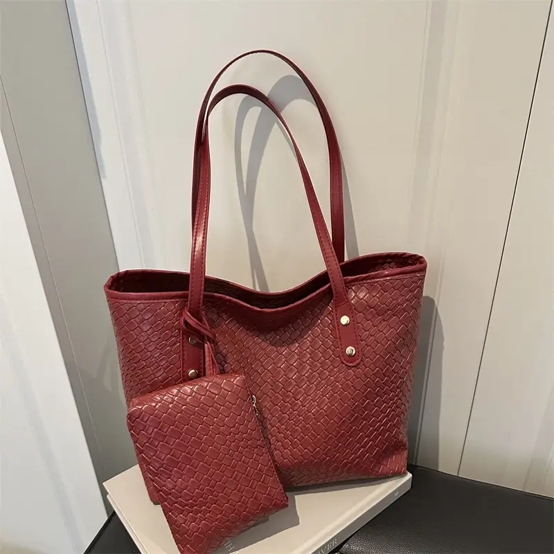 Women Retro Woven Tote Bag Large Capacity Red - Image 5