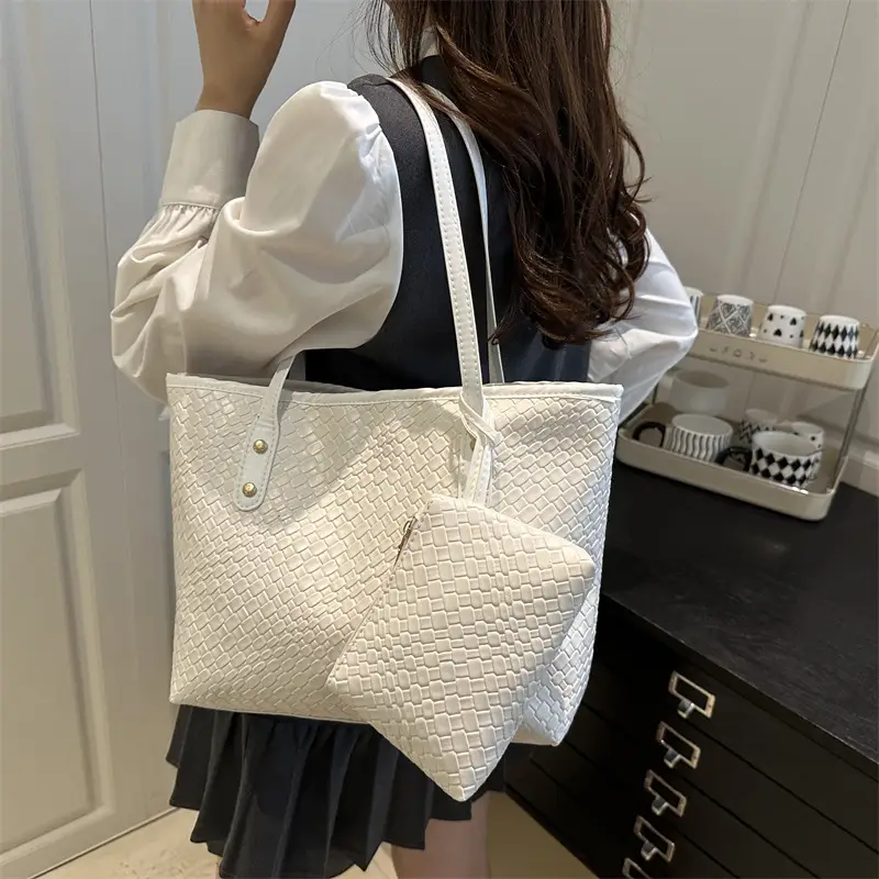 Women Retro Woven Tote Bag Large Capacity Red - Image 6