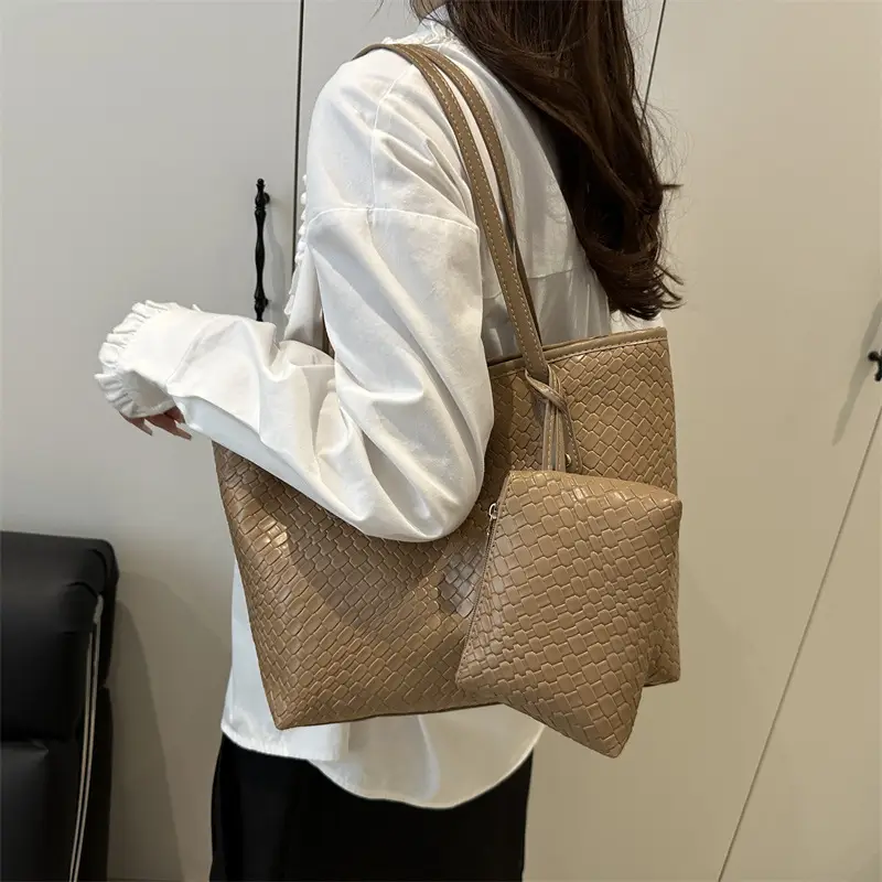 Women Retro Woven Tote Bag Large Capacity Red - Image 7