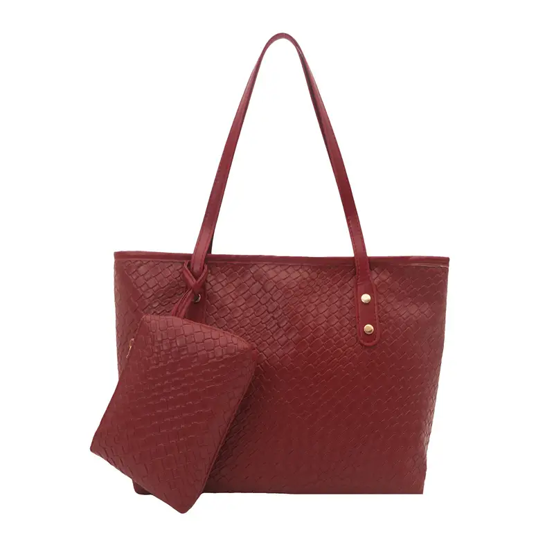 Women Retro Woven Tote Bag Large Capacity Red - Image 9
